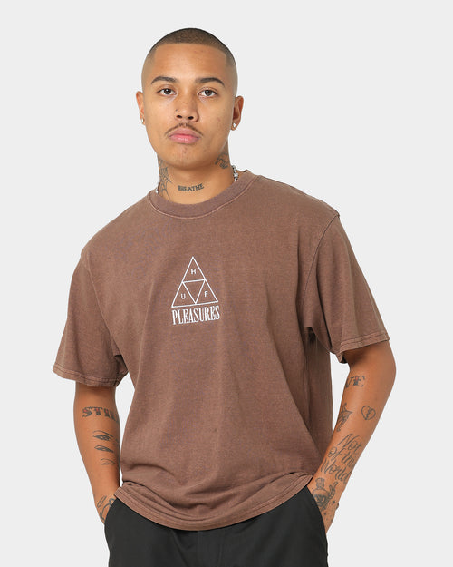 HUF X Pleasures Dyed Short Sleeve T-Shirt Brown