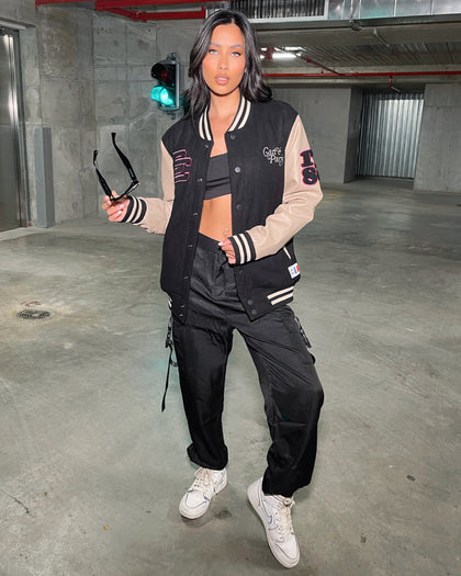 Carre Peace Varsity Jacket Black/Stone