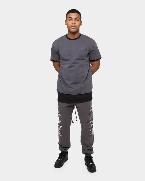 Carre Distressed Ringer Oversized Short Sleeve T-Shirt Charcoal/Black