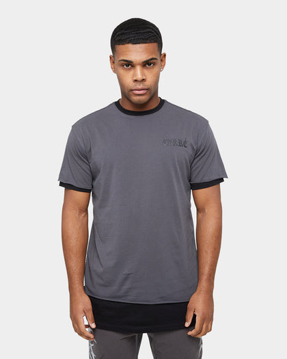 Carre Distressed Ringer Oversized Short Sleeve T-Shirt Charcoal/Black