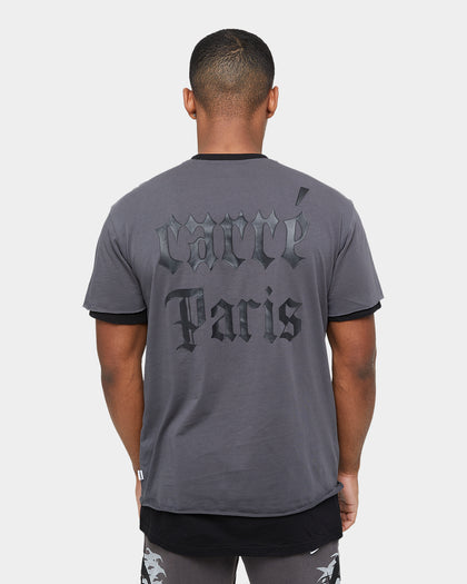 Carre Distressed Ringer Oversized Short Sleeve T-Shirt Charcoal/Black
