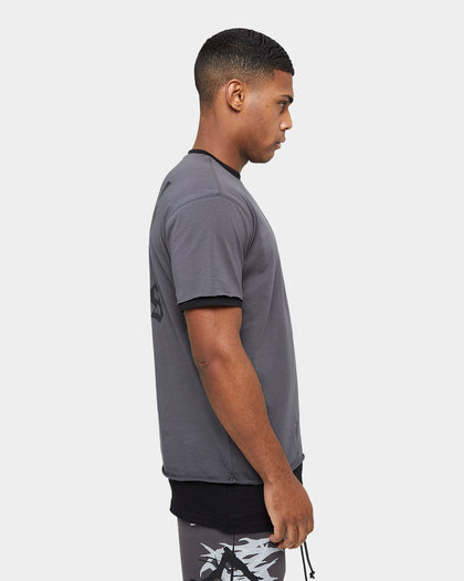 Carre Distressed Ringer Oversized Short Sleeve T-Shirt Charcoal/Black
