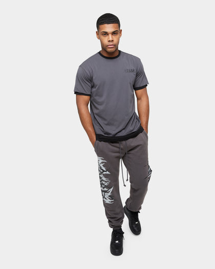 Carre Distressed Ringer Oversized Short Sleeve T-Shirt Charcoal/Black