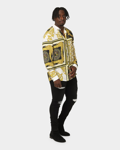 Last Kings Baroque Long Sleeve Shirt Black/White/Gold