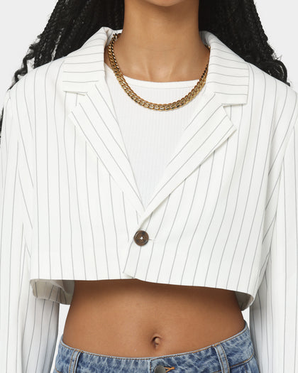 EN ES Women's Luna Cropped Blazer Pin Stripe White