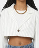 EN ES Women's Luna Cropped Blazer Pin Stripe White