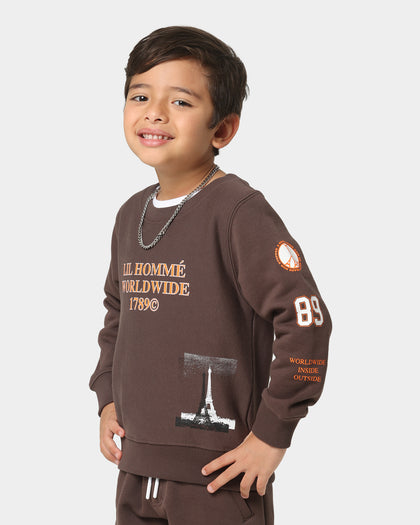 Lil Homme Kids' Worldwide Crewneck Dark Brown
