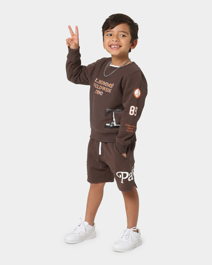 Lil Homme Kids' Worldwide Crewneck Dark Brown