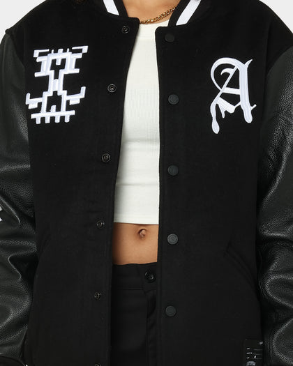 The Anti Order Dead Pixel Leather Varsity Jacket Black/White