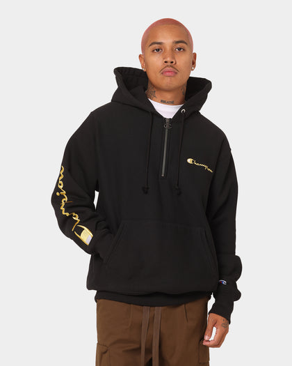 Champion Reverse Weave Quarter Zip Hoodie Black/Gold Culture Kings