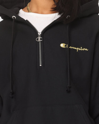 Champion Reverse Weave Quarter Zip Hoodie Black/Gold