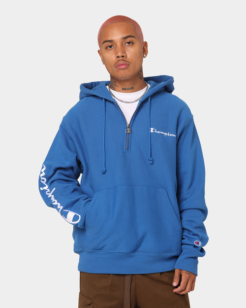 Champion Reverse Weave Quarter Zip Hoodie Living In Blue