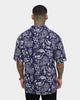 Saint Morta Paisley Skulls Short Sleeve Button Up Shirt Navy/White