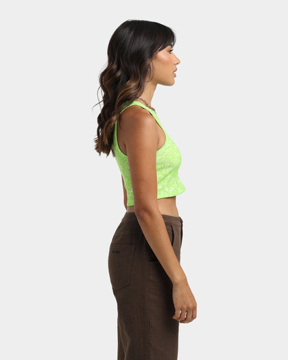 EN ES Women's Illusion Cropped Rib Tank Green