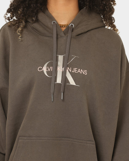 Calvin Klein Women's Mid Scale Monogram Hoodie Black/Olive