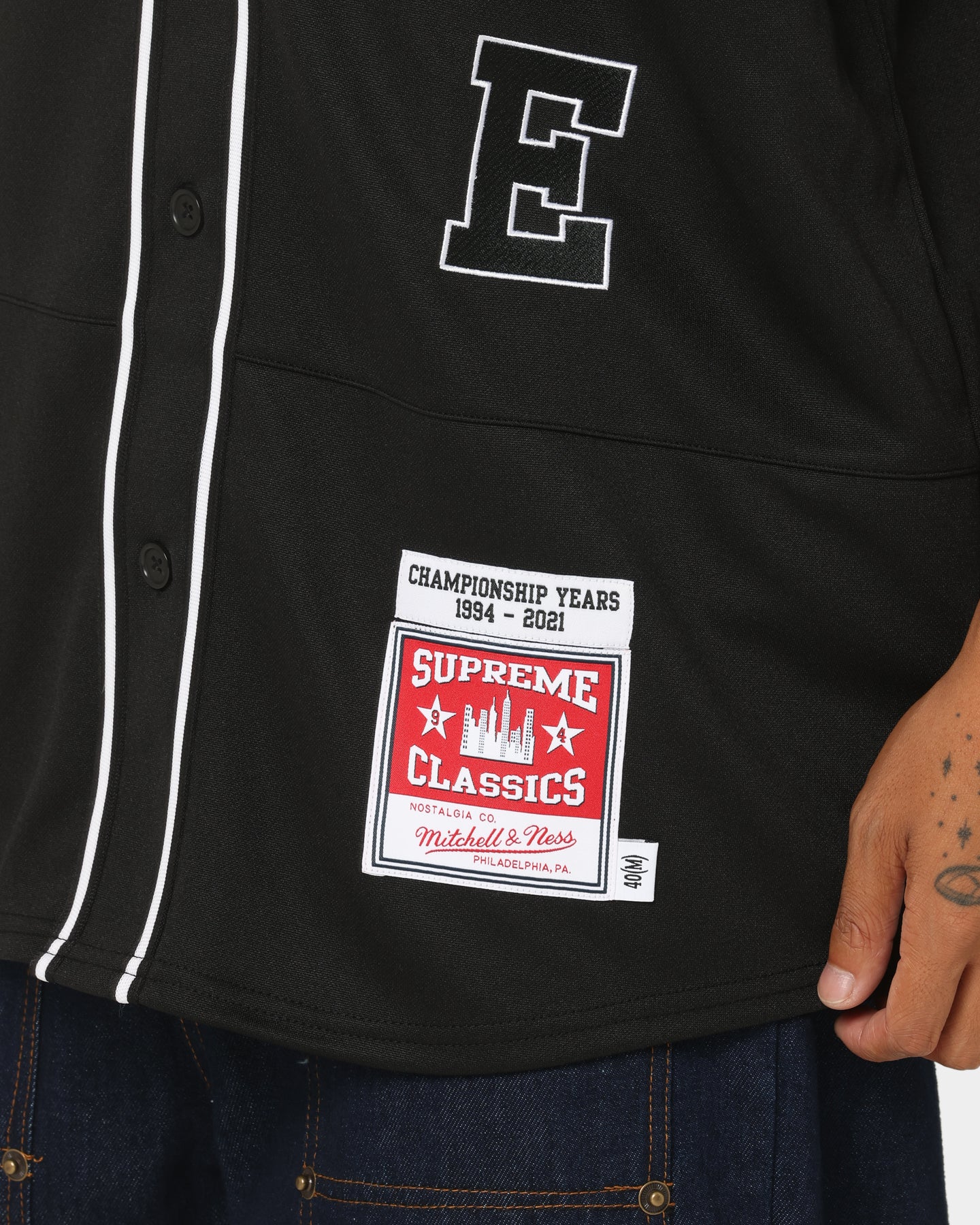 Supreme X Mitchell & Ness Patch Baseball Jersey Black | Culture Kings
