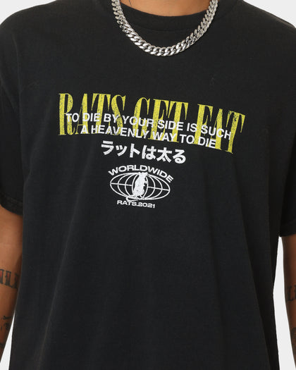 Rats Get Fat By Your Side Vintage T-Shirt Black Wash