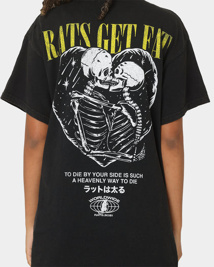 Rats Get Fat By Your Side Vintage T-Shirt Black Wash