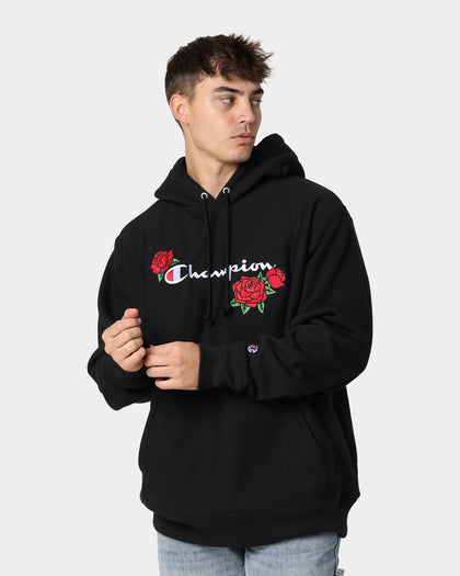 Champion Reverse Weave Roses Embroidery Hoodie Black Culture Kings