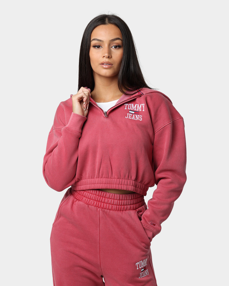 Tommy Jeans Super Cropped College Quarter-Zip Hoodie Cranberry
