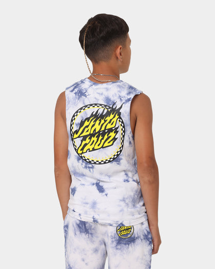 Santa Cruz Kids' Checked Out Flamed Dot Muscle T-Shirt Blue Tie Dye