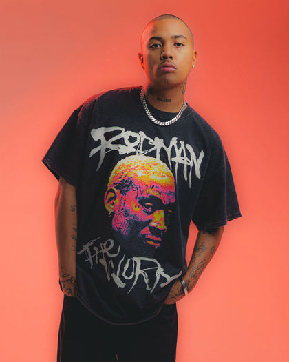 Rodman Brand The Worm Face Tats Vintage T-Shirt Black Wash