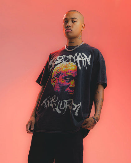 Rodman Brand The Worm Face Tats Vintage T-Shirt Black Wash