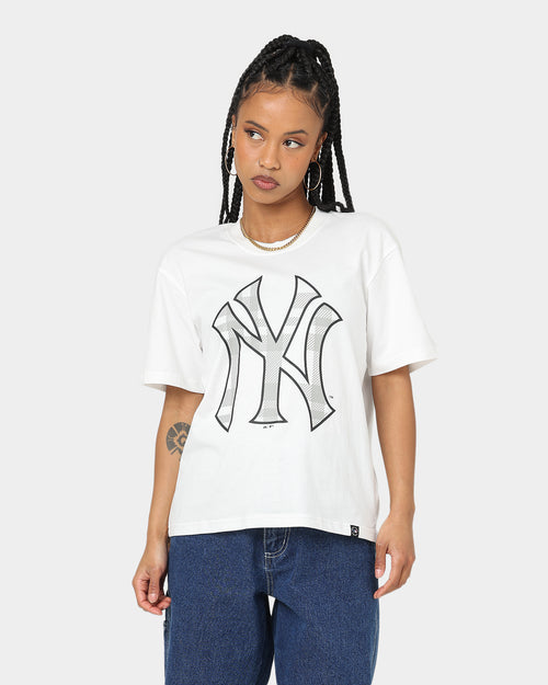 Majestic Athletic Women's New York Yankees Check Logo Boxy T-Shirt Optic White