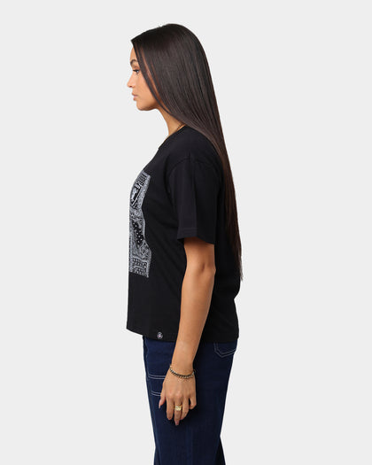 Majestic Athletic Women's Las Vegas Raiders Paisley Panel Print T-Shirt Black
