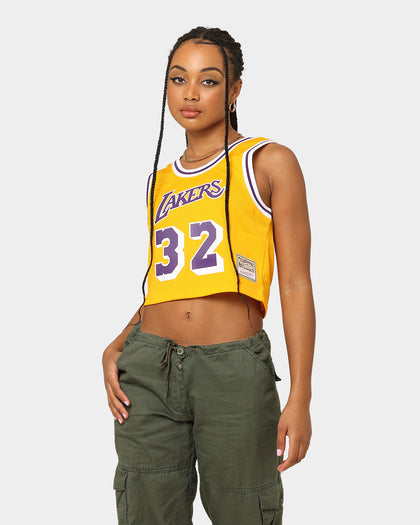 Mitchell & Ness Women's Los Angeles Lakers Earvin "Magic" Johnson #32 NBA Cropped Jersey Yellow/Purple