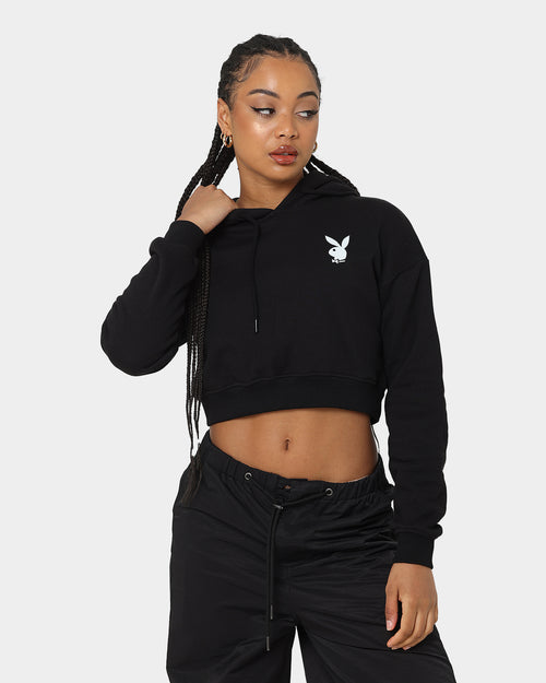 Playboy Women's Bunny O Crop Hoodie Black