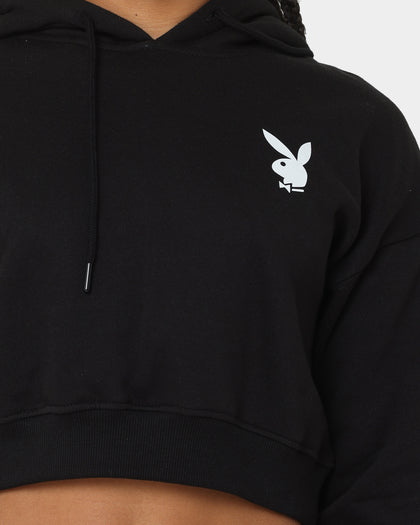 Playboy Women's Bunny O Crop Hoodie Black