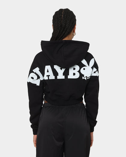 Playboy Women's Bunny O Crop Hoodie Black