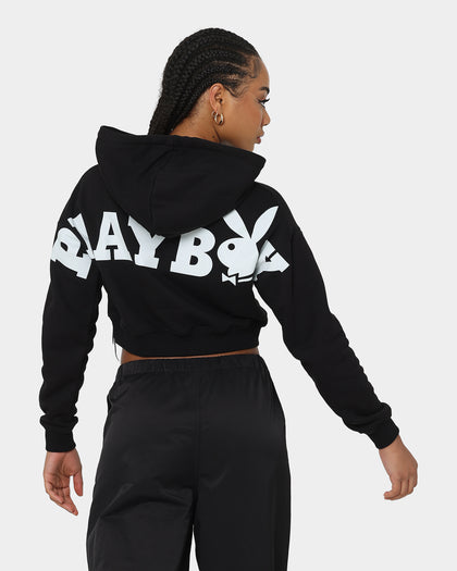 Playboy Women's Bunny O Crop Hoodie Black