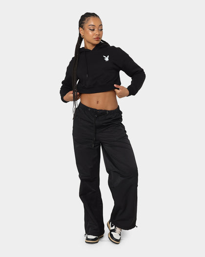 Playboy Women's Bunny O Crop Hoodie Black