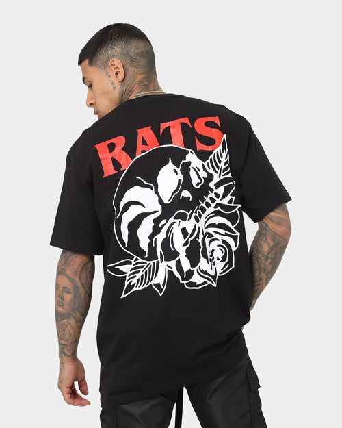 Rats Get Fat Skull Rose T-Shirt Black
