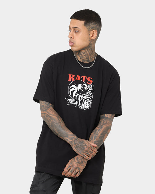 Rats Get Fat Skull Rose T-Shirt Black