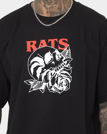 Rats Get Fat Skull Rose T-Shirt Black