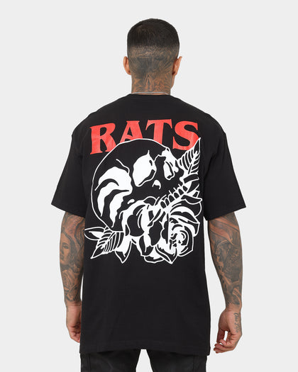 Rats Get Fat Skull Rose T-Shirt Black