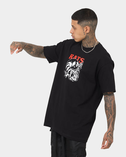 Rats Get Fat Skull Rose T-Shirt Black