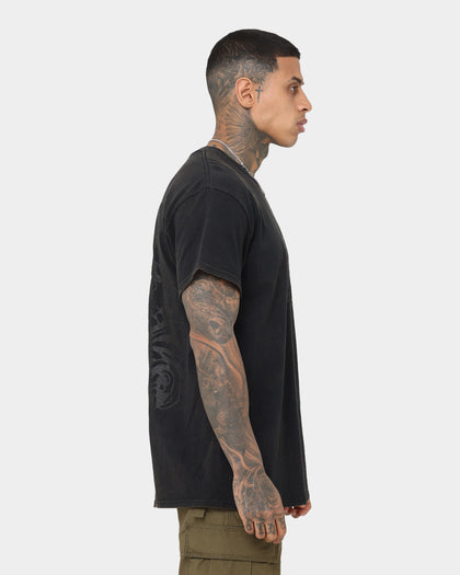 Rats Get Fat Skull Rose T-Shirt Black Wash