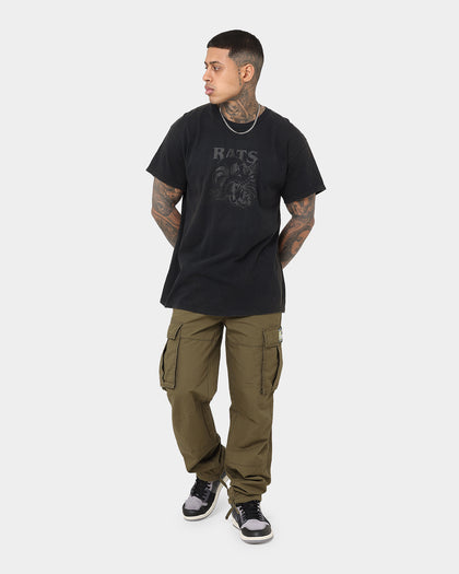 Rats Get Fat Skull Rose T-Shirt Black Wash