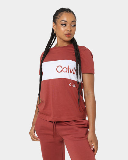 Calvin Klein Women's Colour Blocking T-Shirt Terracotta Tile