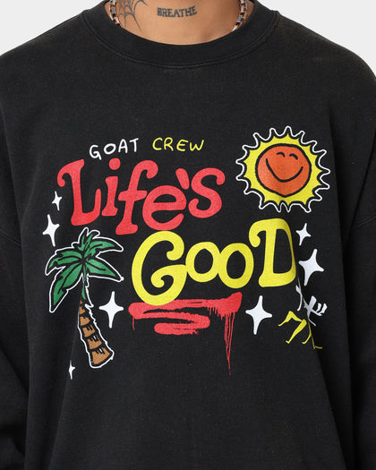 Goat Crew Life Is Good Vintage Crewneck Black