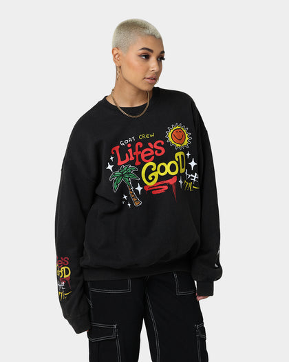 Goat Crew Life Is Good Vintage Crewneck Black