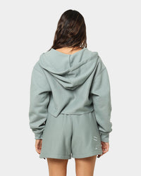 Champion Women's Reverse Weave Split Crop Hoodie Sage Shimmer Green