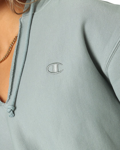 Champion Women's Reverse Weave Split Crop Hoodie Sage Shimmer Green