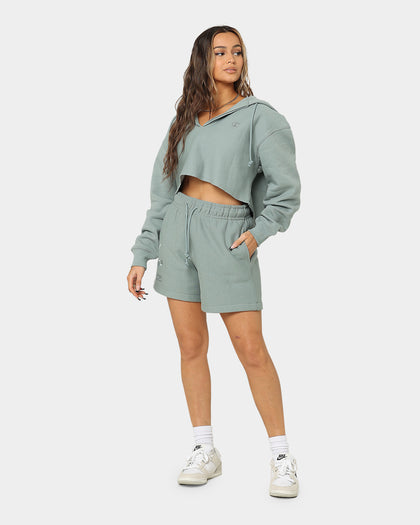 Champion Women's Reverse Weave Split Crop Hoodie Sage Shimmer Green