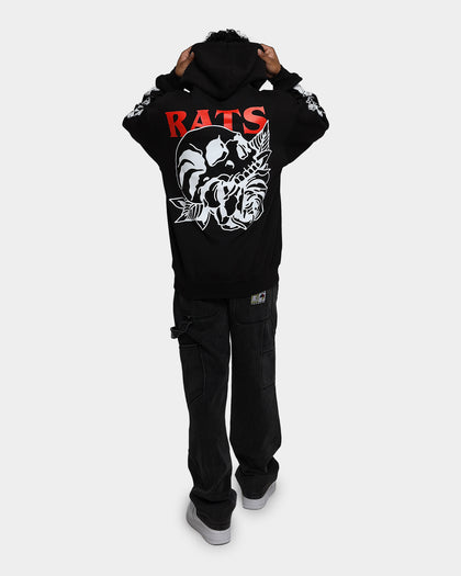 Rats Get Fat Skull Rose Hoodie Black