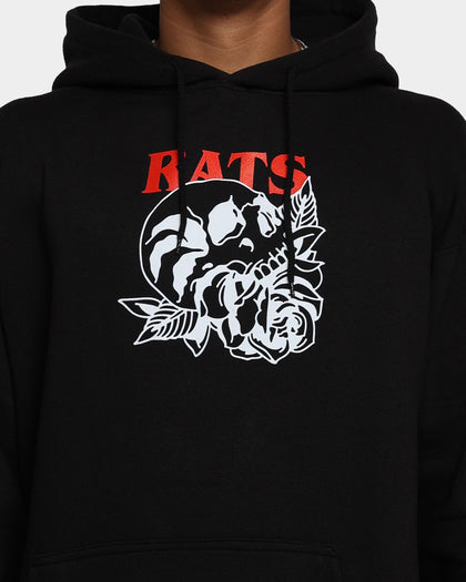 Rats Get Fat Skull Rose Hoodie Black